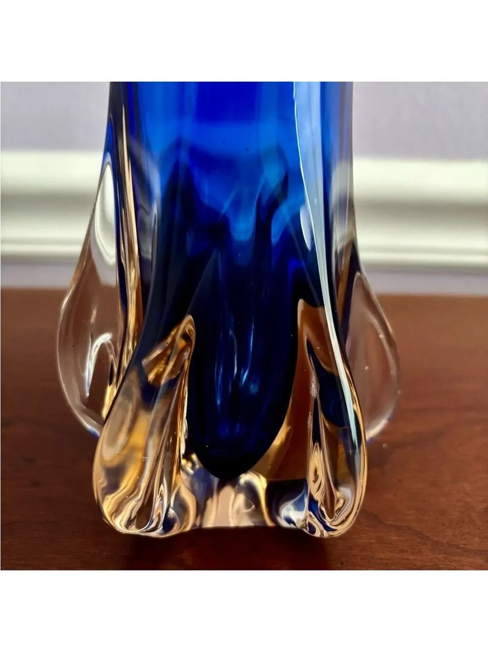 Vintage Five Finger Blue Swung Vase --Mid Century